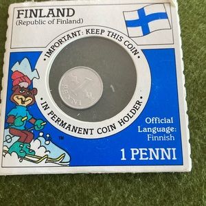 Finland -1 Penni 1978 in coin holder